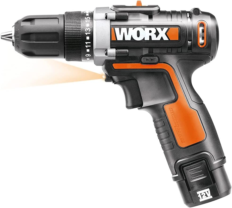 WORX WX128 12V Cordless Drill Driver Kit with 2-Speed & LED Light