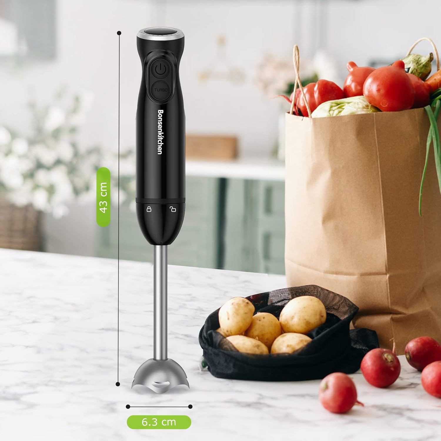 Powerful 1000W Stainless Steel Immersion Blender for Smoothies, Soups, Baby Food