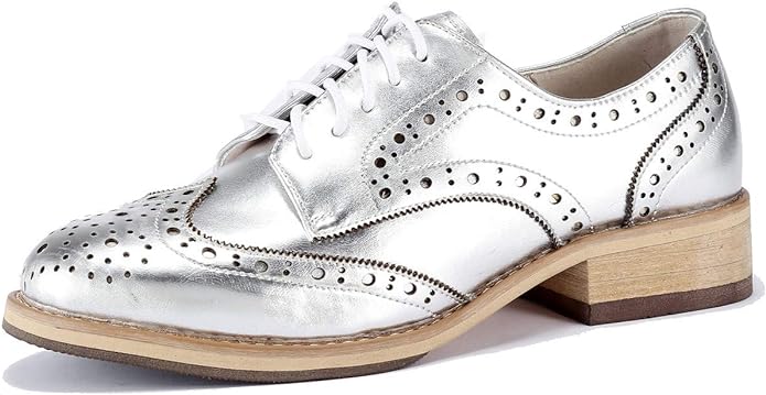 U-lite Women's Perforated Lace-Up Wingtip Leather Flat Oxford Shoes