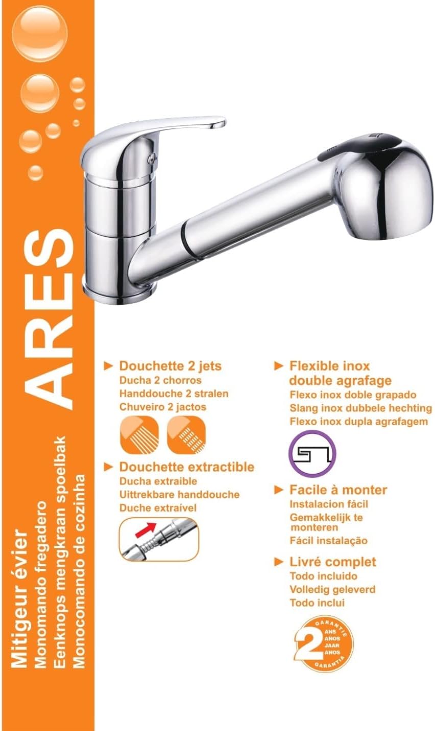 Edouard Rousseau Extendable 2-Jet Pull-Out Chrome Kitchen Faucet