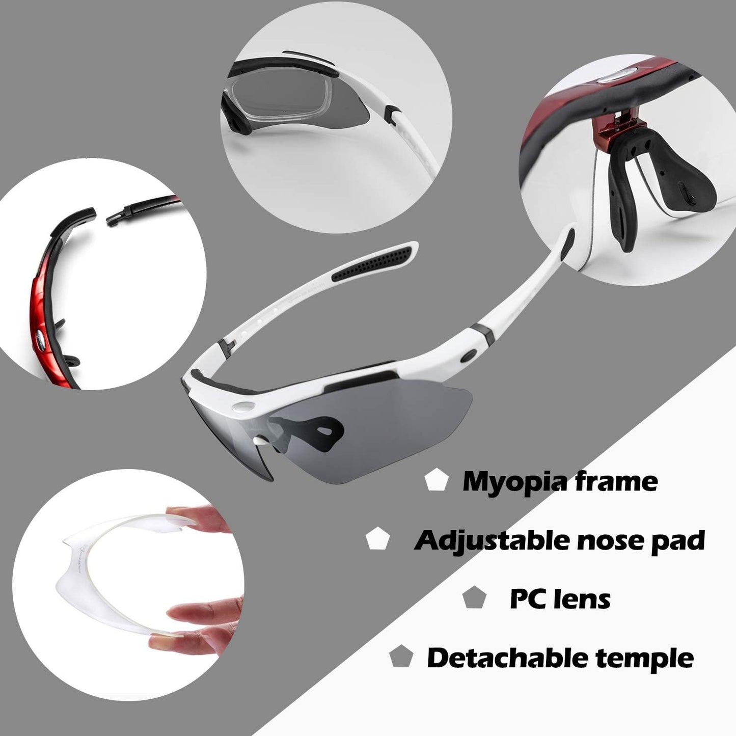 ROCKBROS Men's Polarized Cycling Goggles with 5 Interchangeable UV400 Lenses