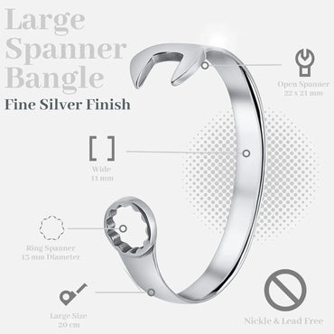 Men's Silver Spanner Bangle Bracelet: Unique Biker Vintage Tool Design - Gomix Brands Outlet