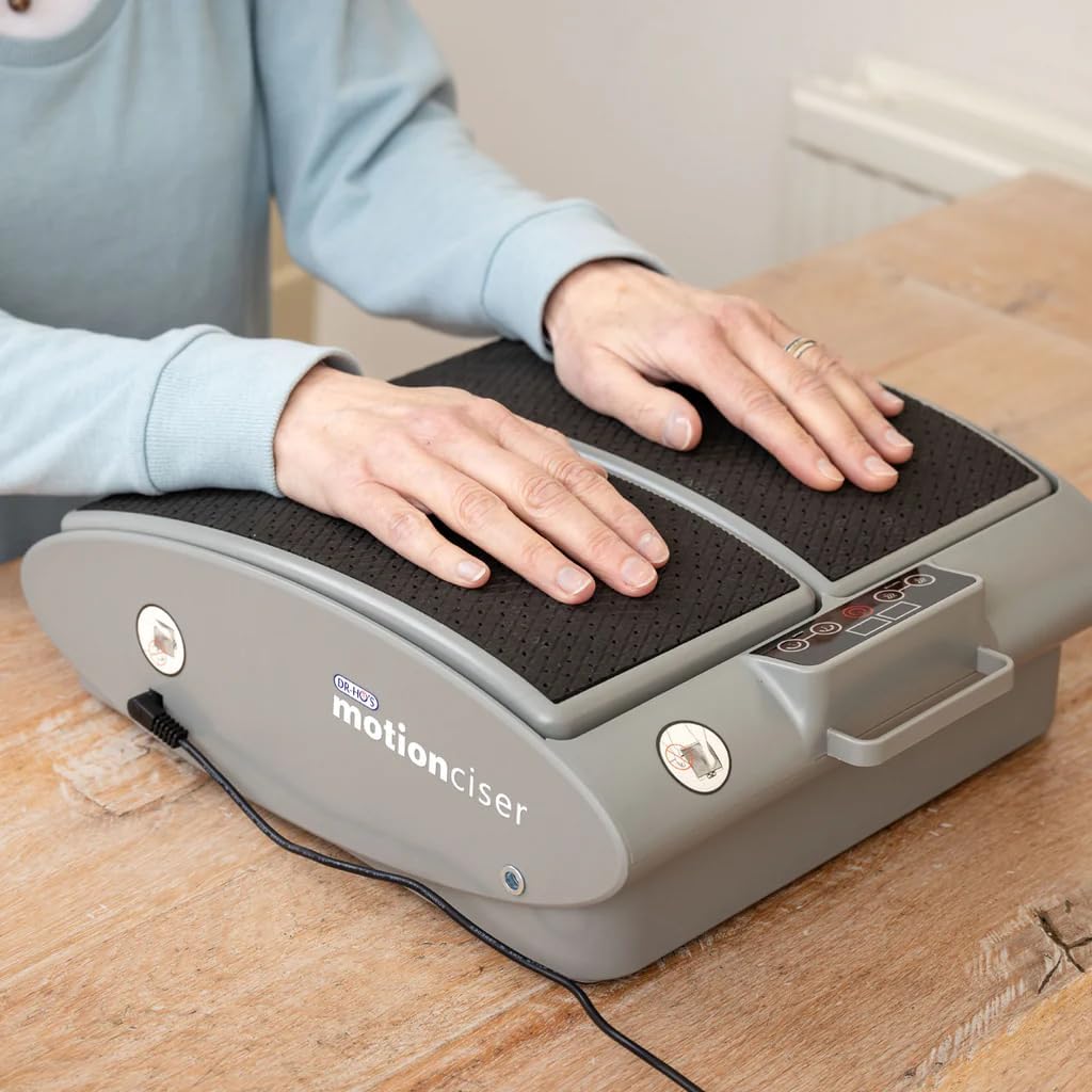 Person using a motion ciser device on a wooden surface