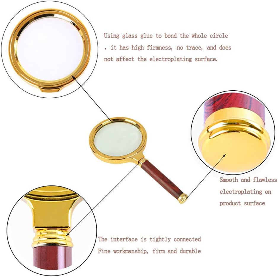 Qirc 10x Handheld Magnifier with Wooden Handle – Red, 60mm Lens