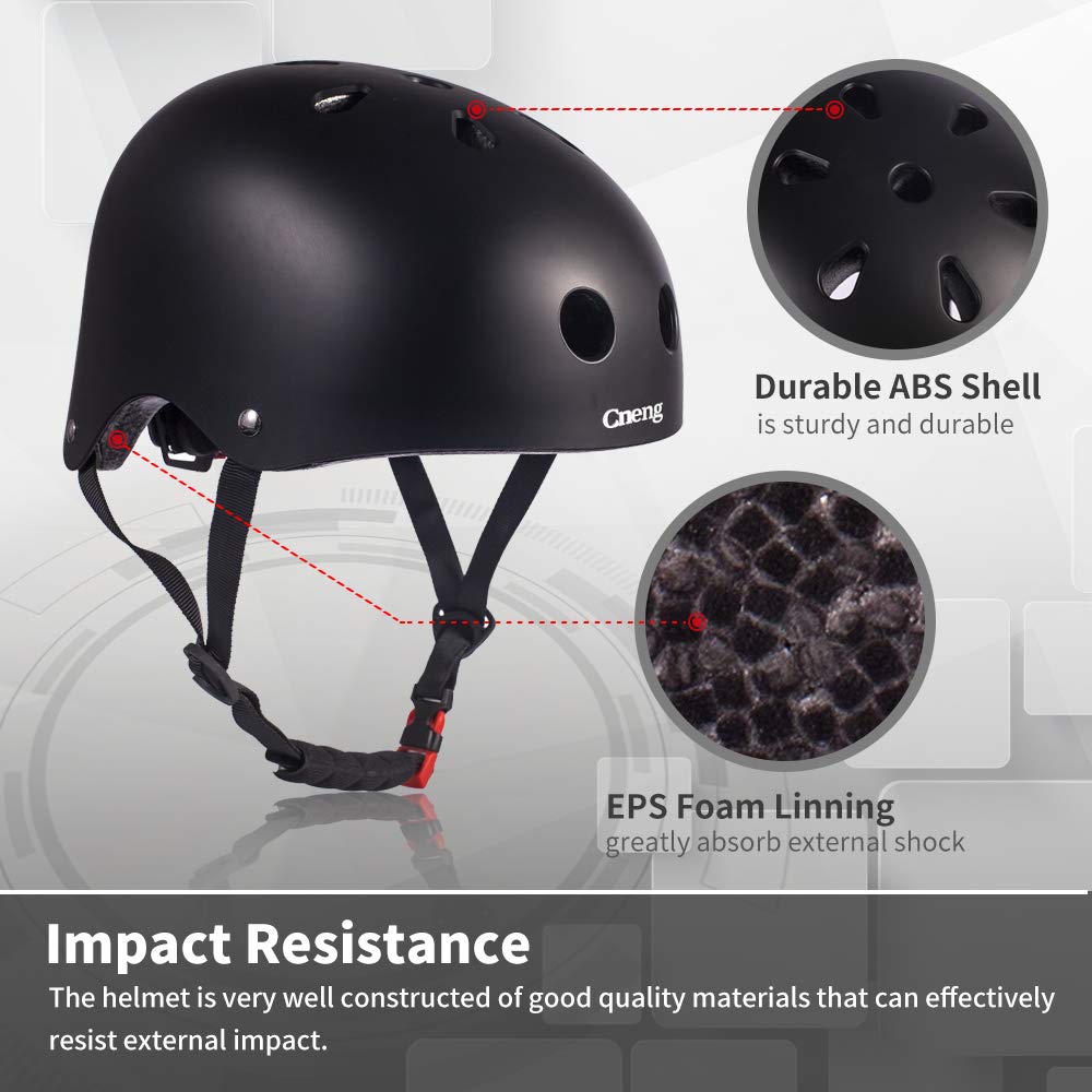 Cneng Adjustable Matte Black Skateboard Helmet for Adults