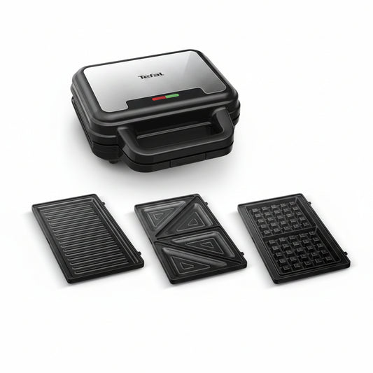 Tefal Ultracompact SW383D10 3-in-1 Sandwich Waffle Panini Maker Stainless Steel Gray
