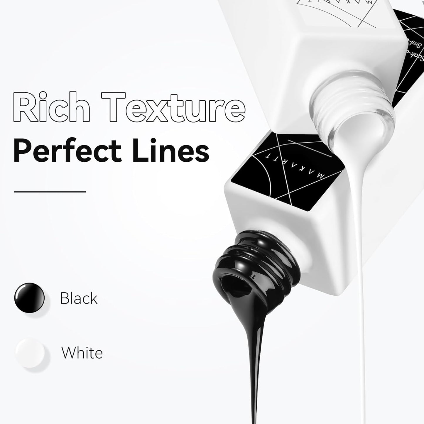 Makartt Pro Gel Nail Liner Set: White & Black, Precision Brush