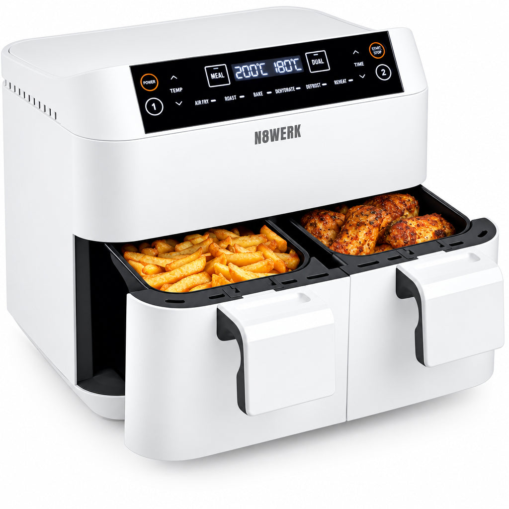 N8WERK 02797 Double Chamber Hot Air Fryer 7.6L 2400W White