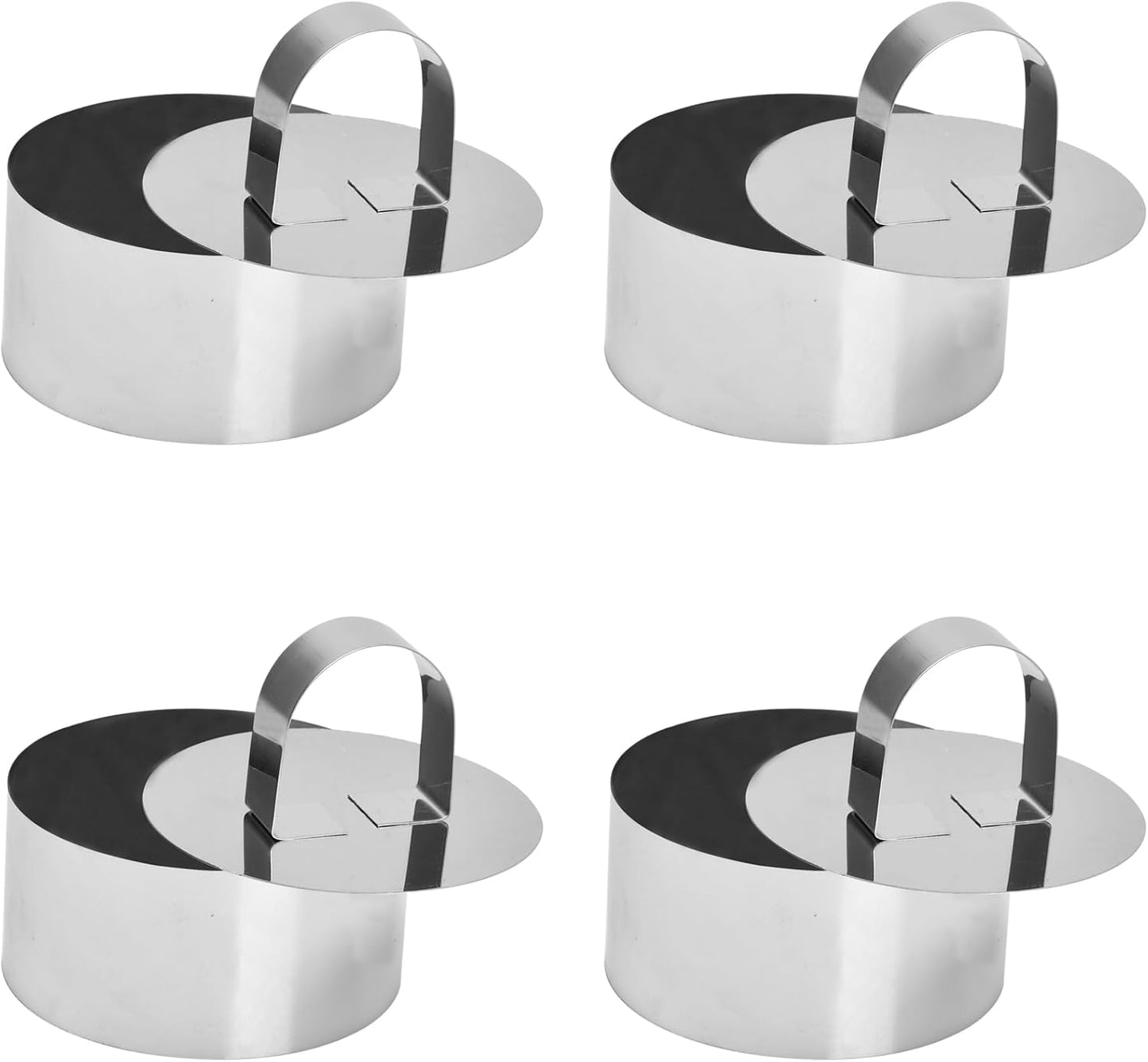 Stainless Steel Round Mousse Ring Set with Pusher - 4 Pack
