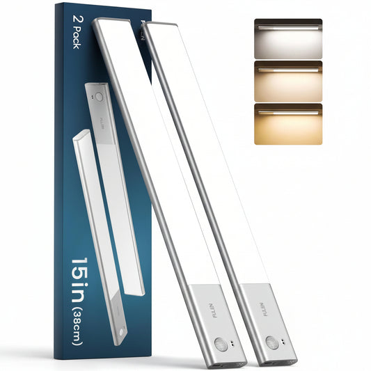 FULEN CL04 Wireless Motion Sensor Closet Light 2 Pack 14.7 Inch 4000mAh Rechargeable Dimmable 3 Color Temperatures White