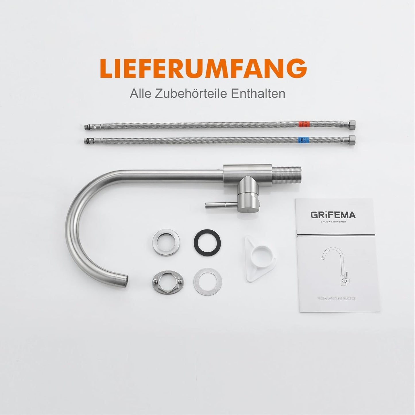 GRIFEMA High-Arc Stainless Kitchen Faucet with 360° Sprayer