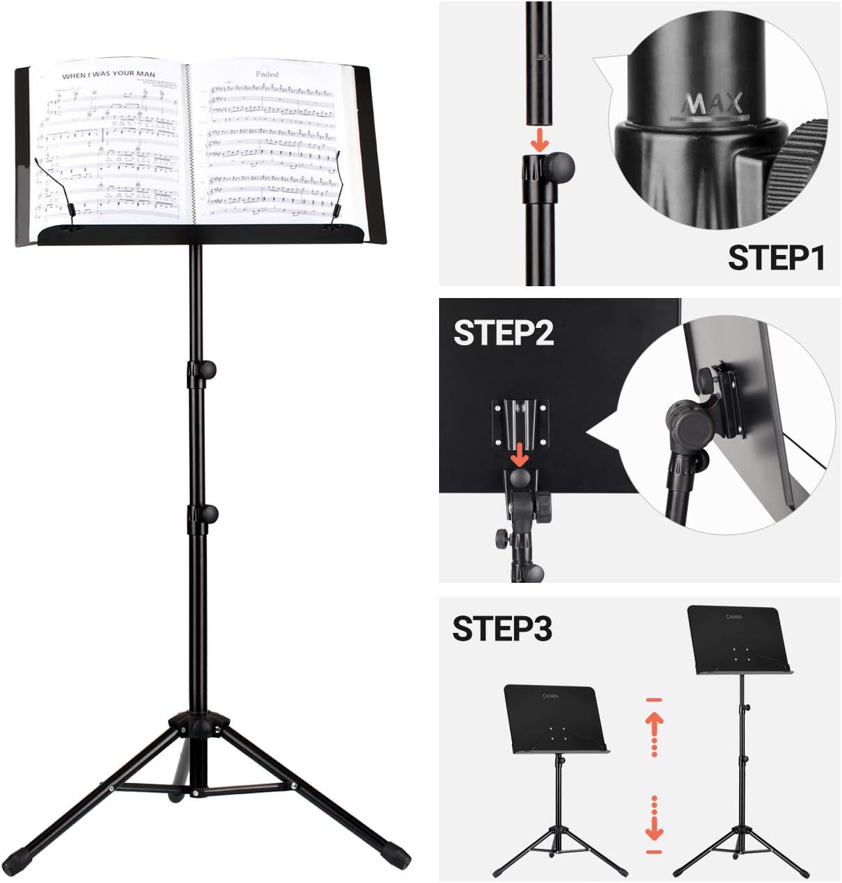 CAHAYA Metal Portable Sheet Music Stand with Bag and Folder