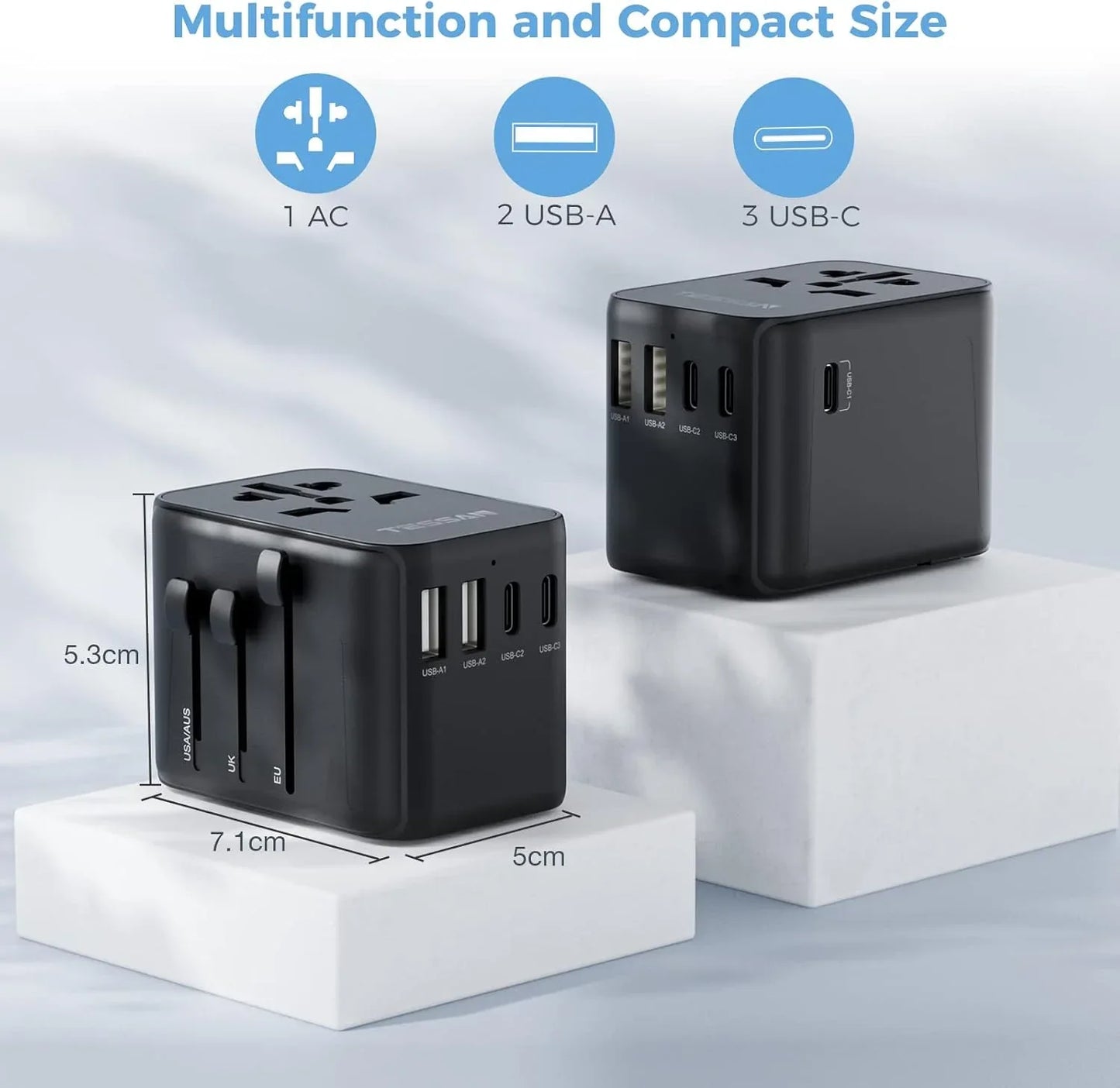 TESSAN Universal Travel Adapter with Dual USB and USB‑C Ports - Gomix Brands Outlet