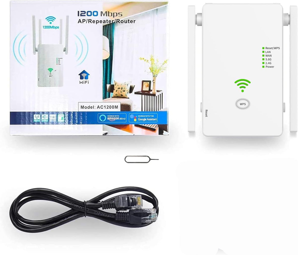 Bfhdbdt 1200Mbps Dual Band WiFi Booster Repeater White
