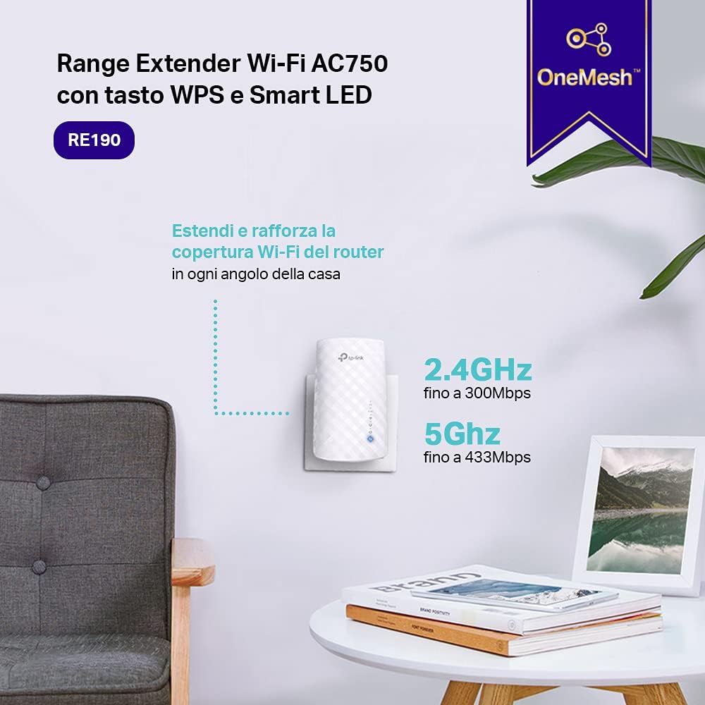 TP-Link RE190 AC750 Wi-Fi Range Extender Repeater, Dual-Band Wireless Signal Booster