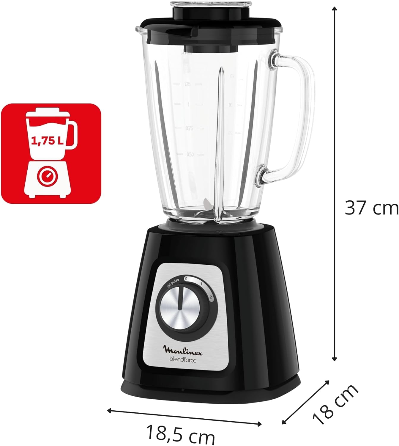 Moulinex Blendforce 800W Standing Mixer with 1.75L Glass Bowl Black