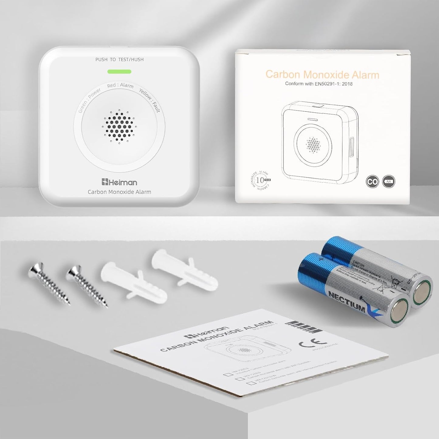 HEIMAN WS-725ES Wi-Fi Carbon Monoxide Detector 10-Year Service Life EN50291 Smart CO Alarm with Tuya & SmartLife App Portable
