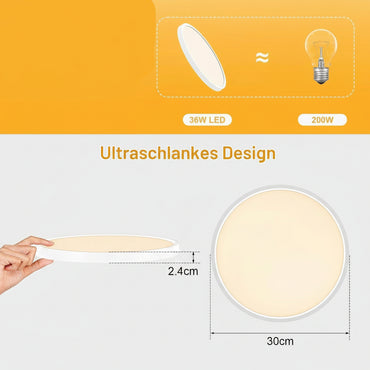 OTREN LED Ceiling Light Flat Round 3000 K Bathroom Kitchen Living Room Hallway 30 cm 36 W