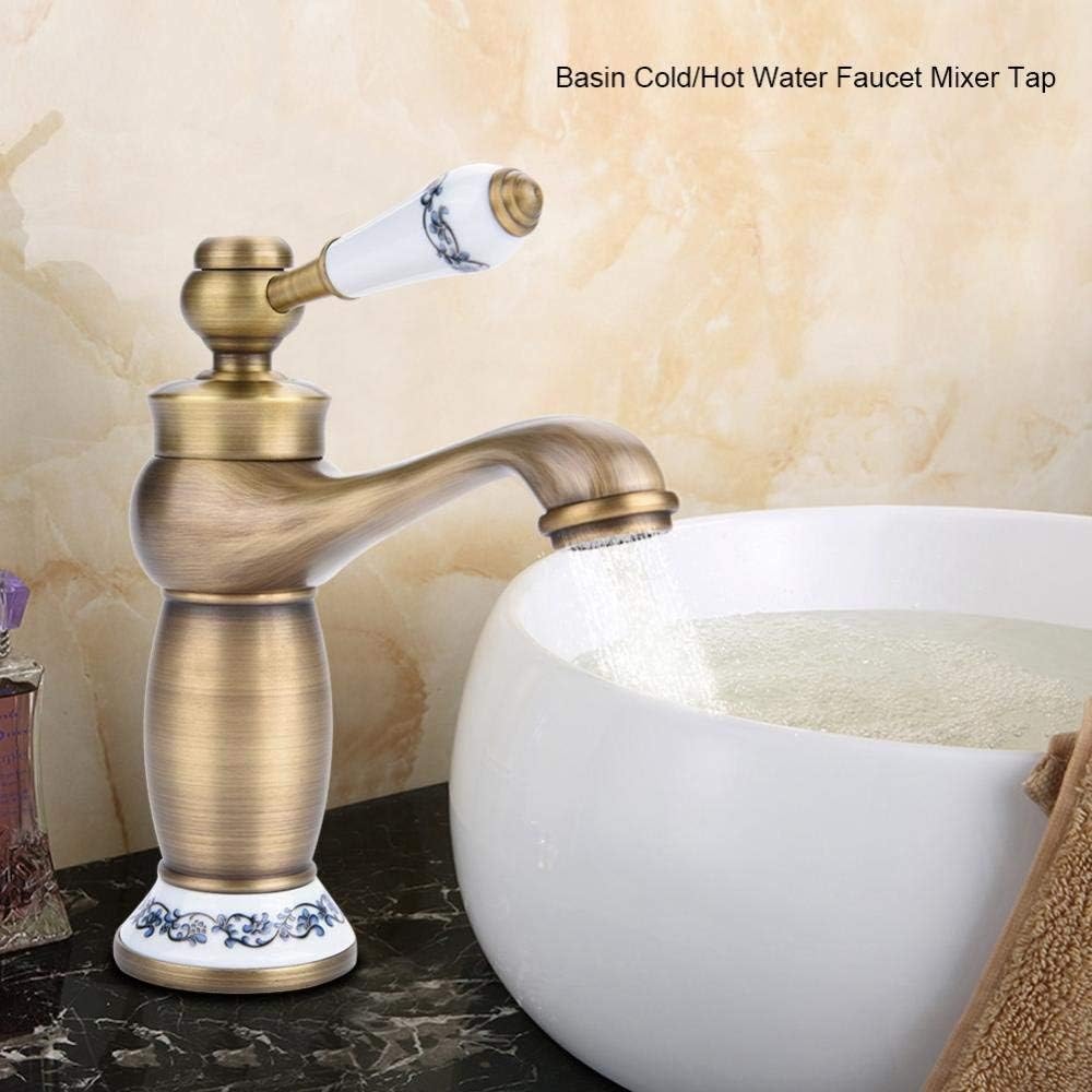Fdit Antique Brass Ceramic Bathroom Faucet with Long Neck