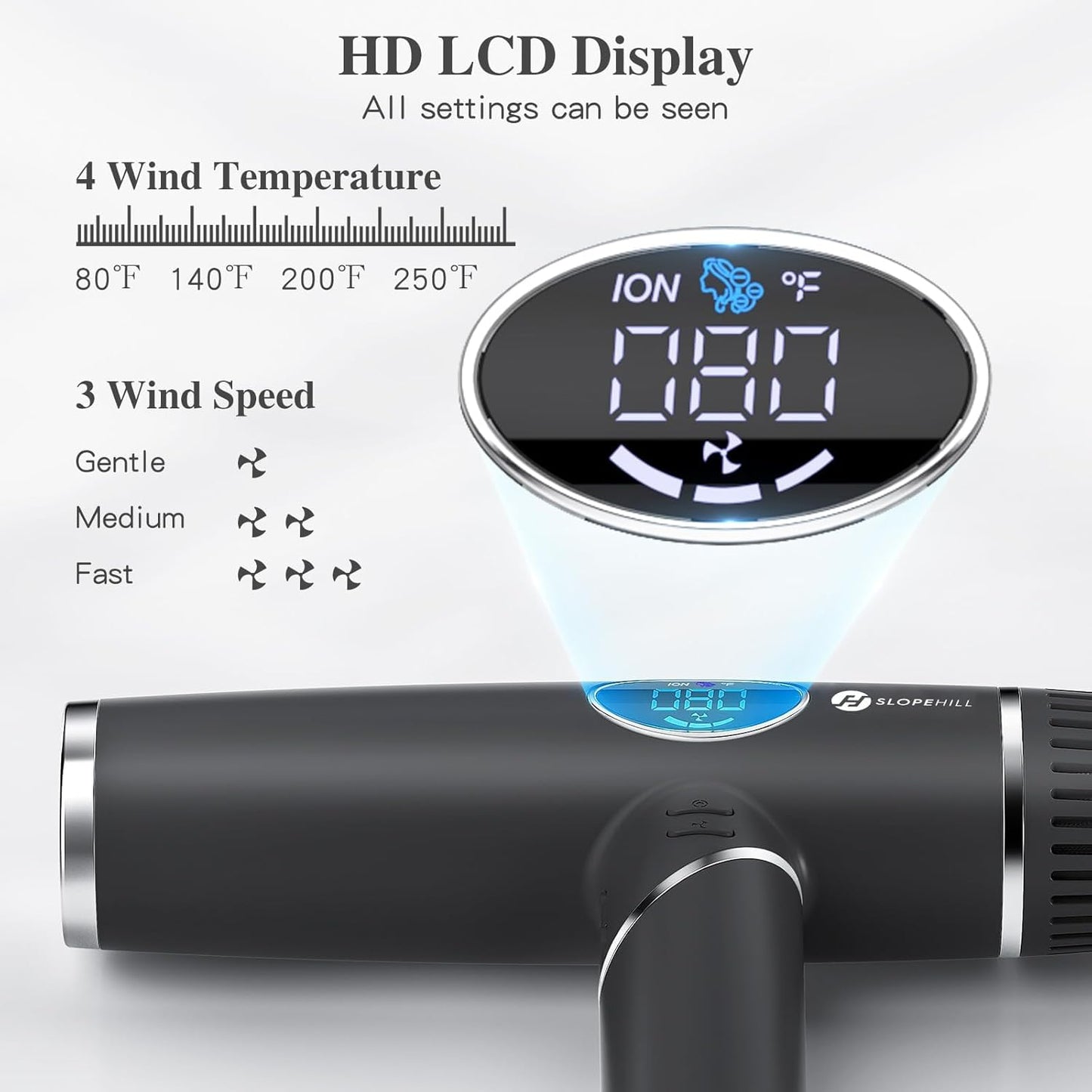 slopehill 2000W Ion Hair Dryer - Foldable with Magnetic Attachments