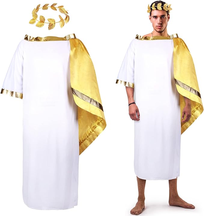 White Roman Toga Costume with Laurel Crown for Adults
