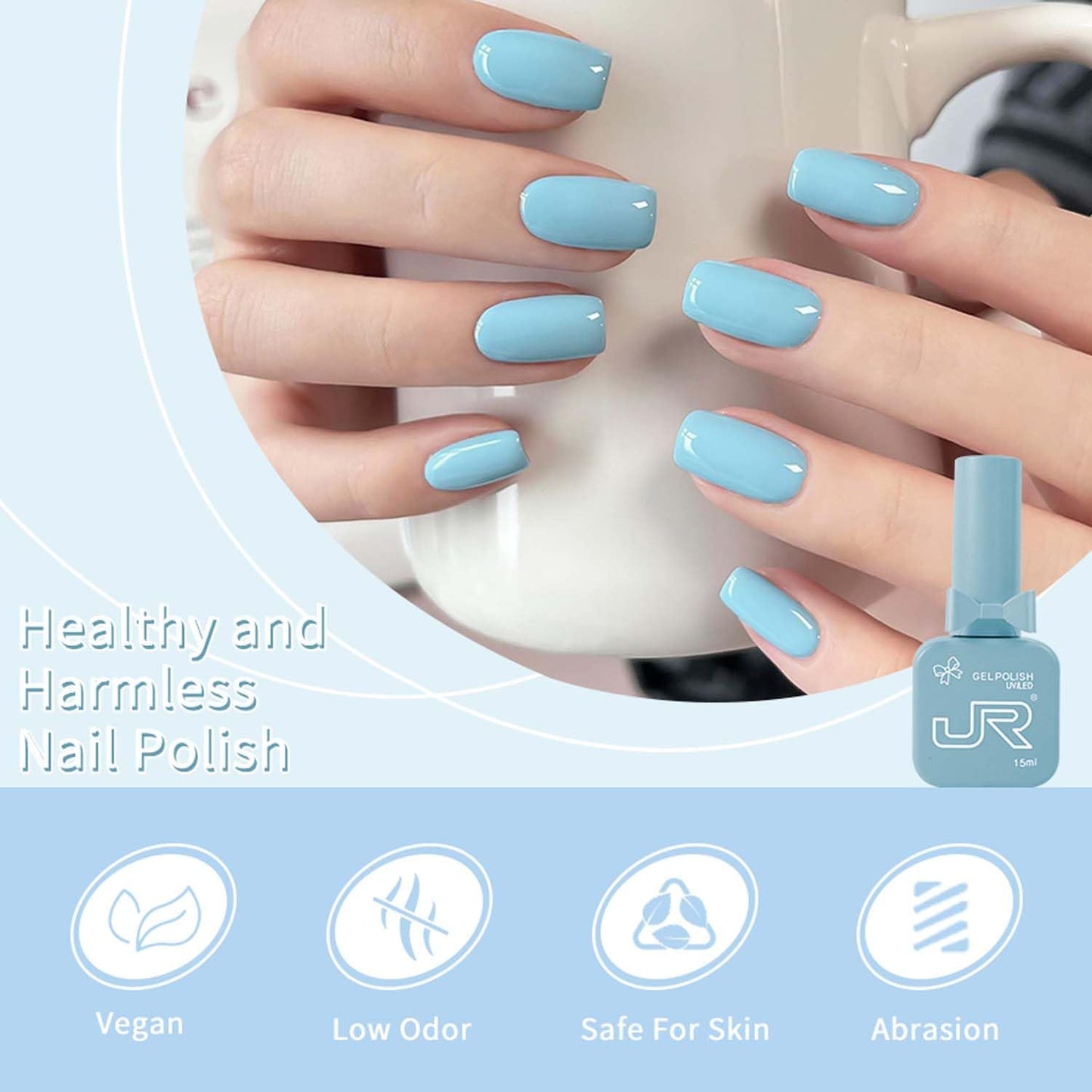 JR 9-Piece 15ml Summer Gel Nail Polish Kit: UV LED Soak-Off.