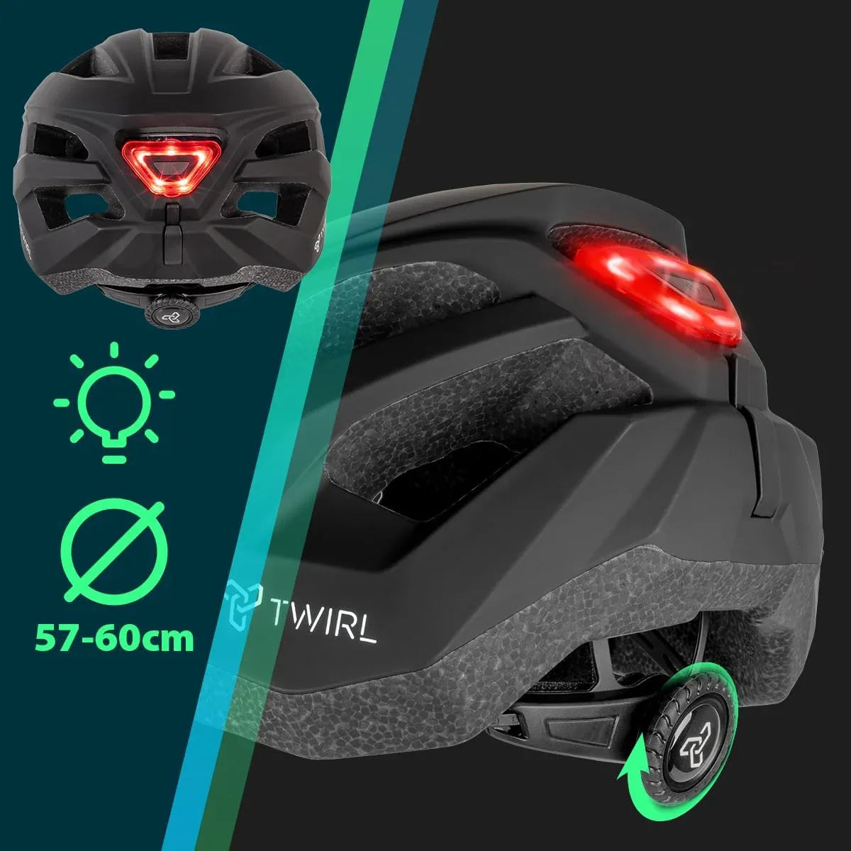 TWIRL City ONE Black Cycling Helmet: Rear Light, Ventilation, High Impact Protection - Gomix Brands Outlet