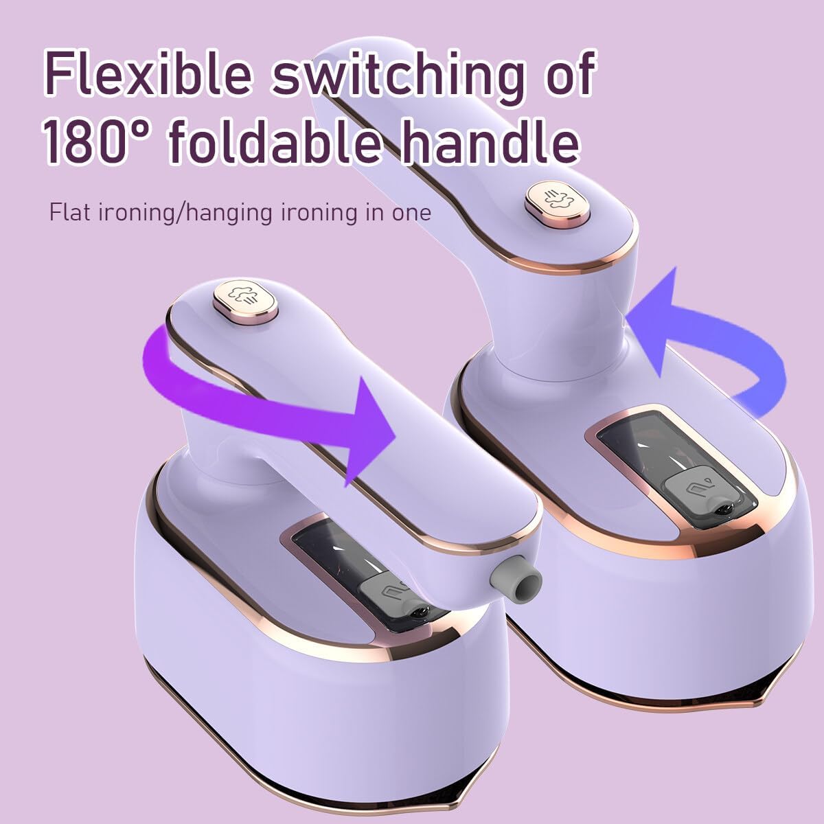 Portable 1000W Handheld Travel Steamer Iron with 180° Rotating Purple