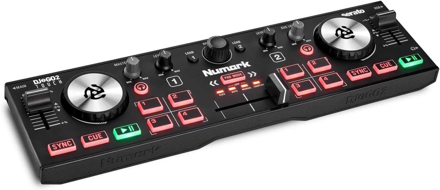 Numark DJ2GO2 Touch: Portable 2-Deck USB DJ Controller with Audio