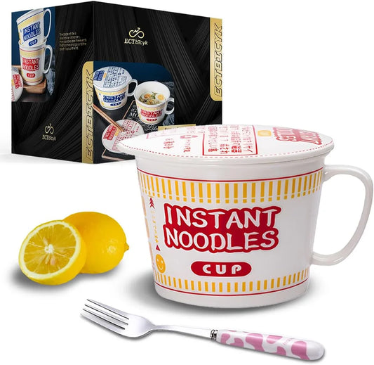 Large Red Ceramic Ramen Bowl with Lid & Fork – 1000ml Capacity - Gomix Brands Outlet