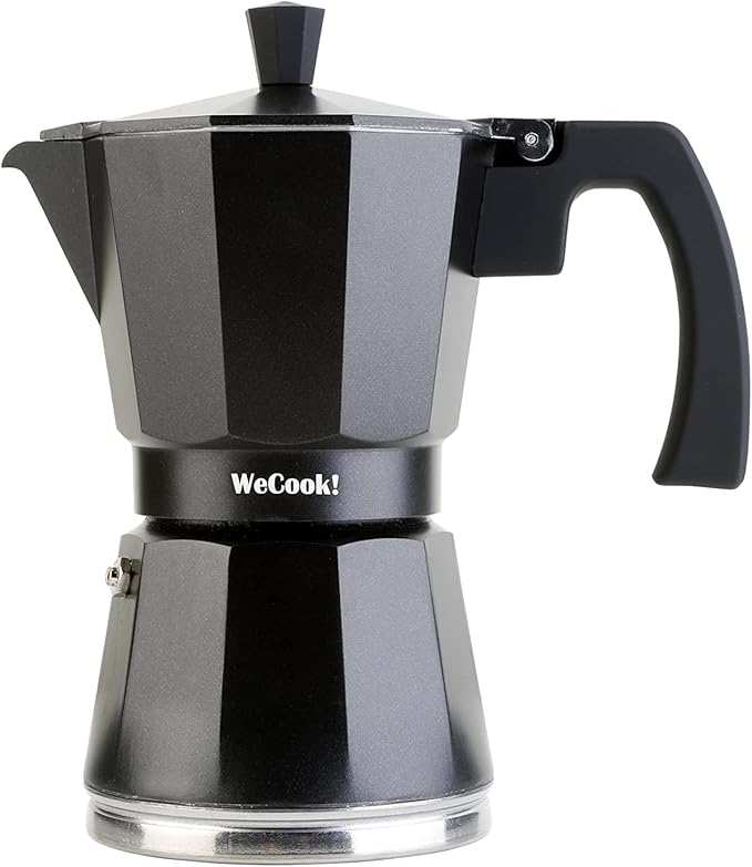 WECOOK! 6‑Cup Induction‑Ready Black Aluminum Moka Coffee Maker