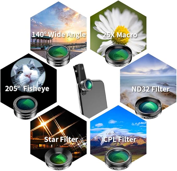 APEXEL 6in1 Clip on Phone Lens Kit lens