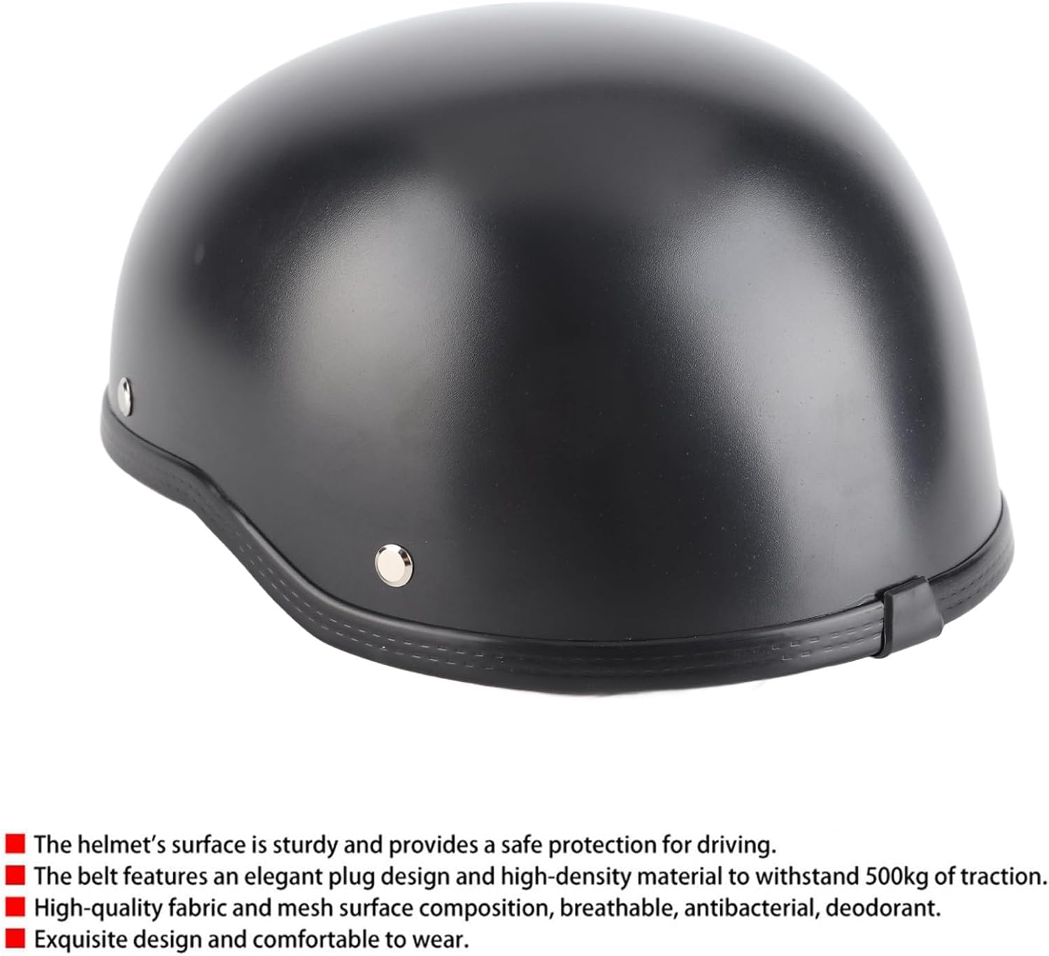 56-64cm Motorcycle Half Helmet FRP Matte Black Unisex Retro Open-Face