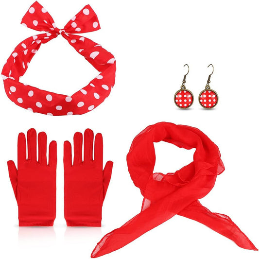Aurasky Vintage Rockabilly Costume Accessory Set – Red & Black
