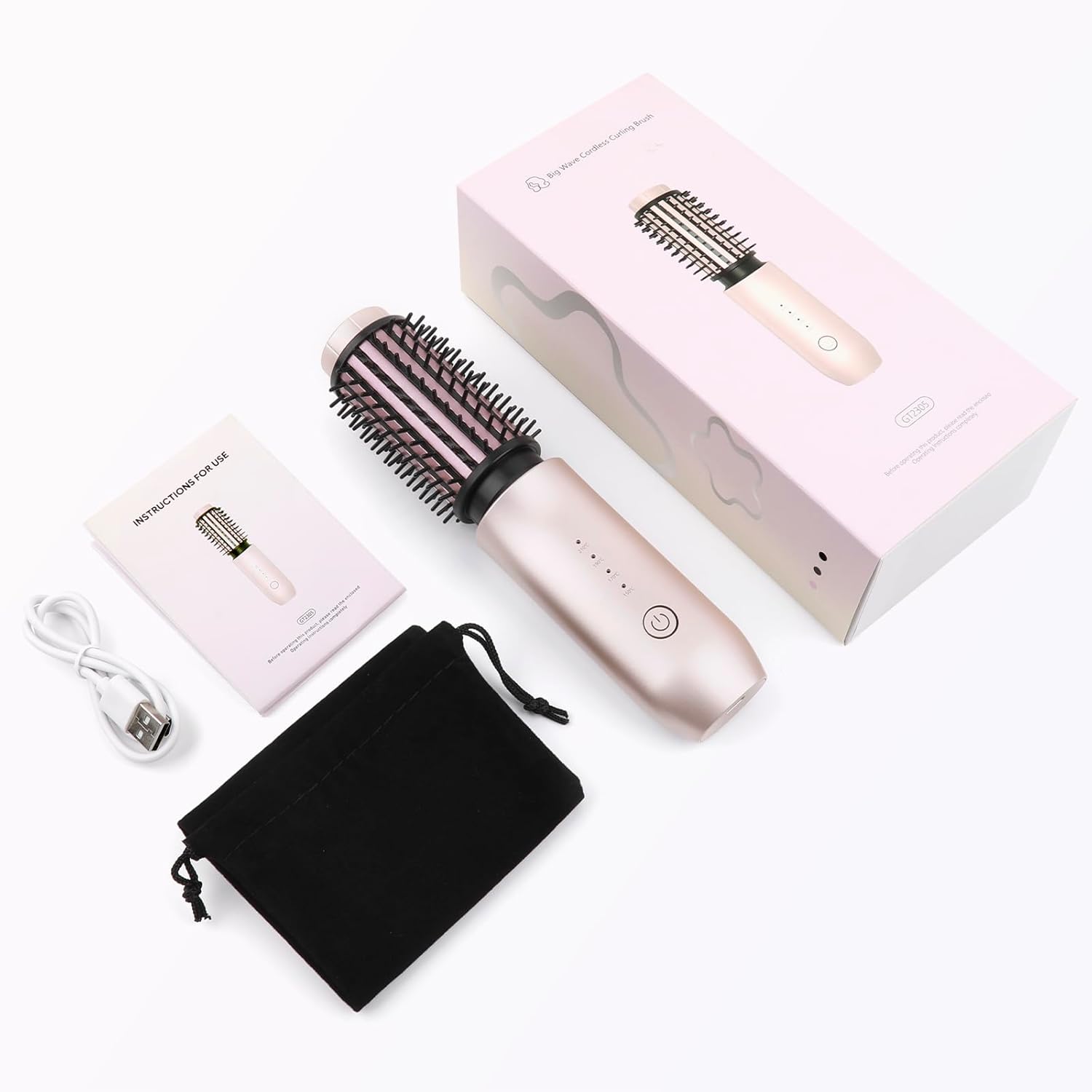 iTayga Cordless Portable Curling Iron Brush with 7000mAh Battery, Pink