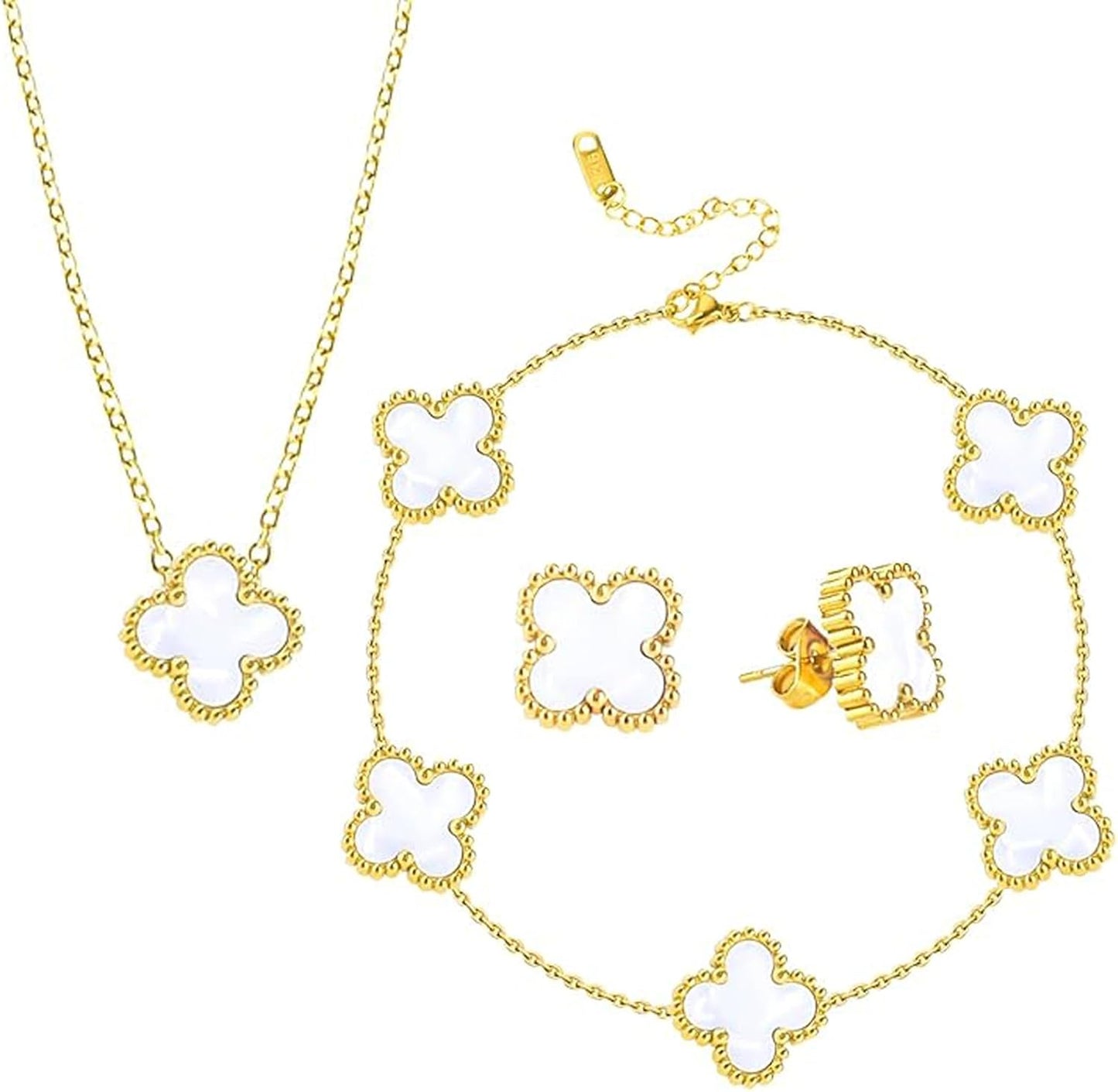 Lucky Four-Leaf Clover Bracelet Set: Elegant Gold-Plated Jewelry Gift for Her