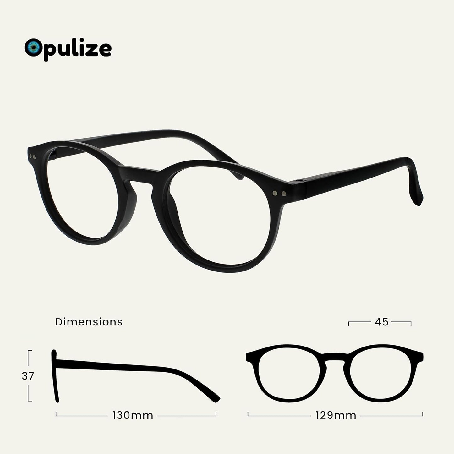 OPULIZE Zen Reading Glasses – Matt Black, +1.50 Strength, Lightweight Frame