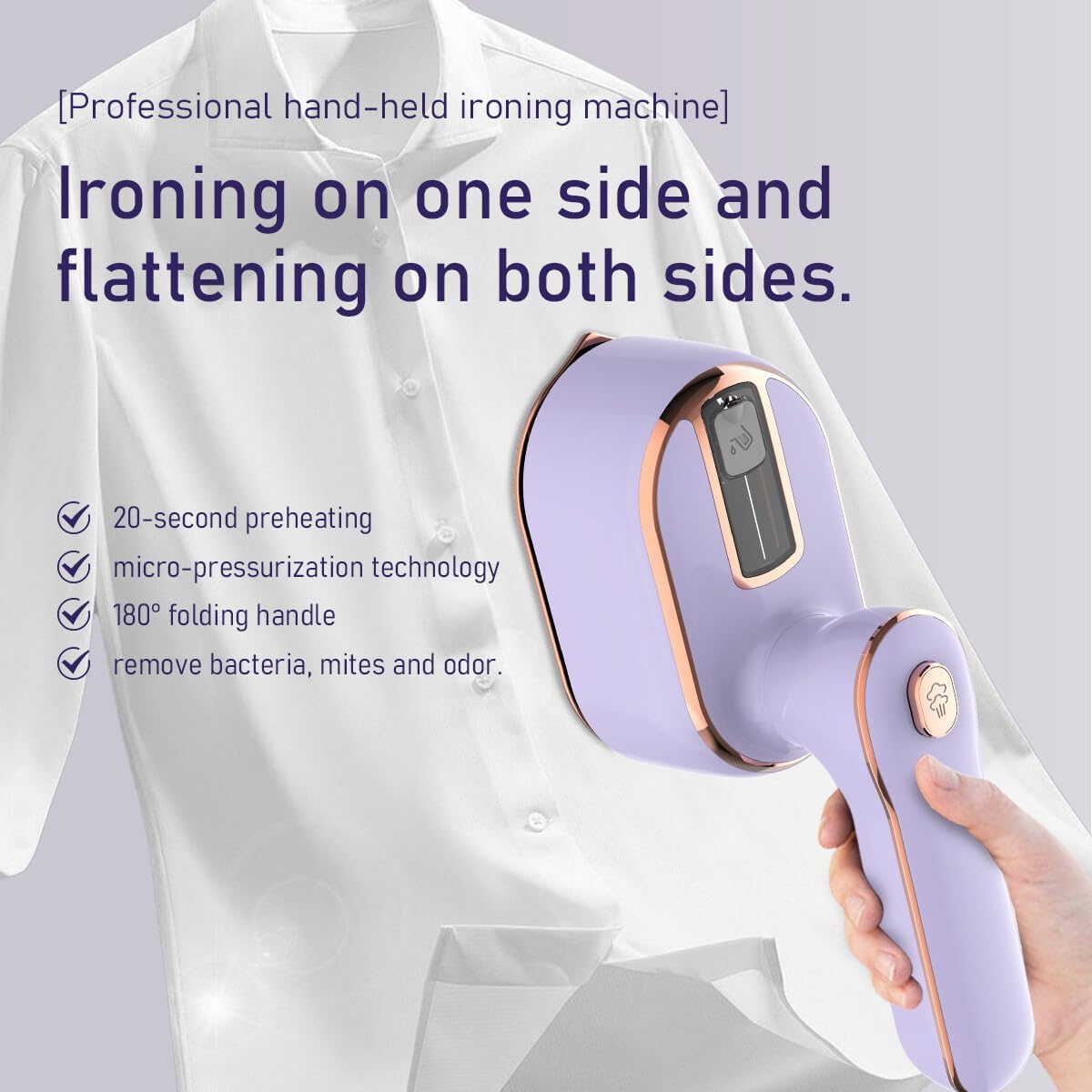 Portable 1000W Handheld Travel Steamer Iron with 180° Rotating Purple