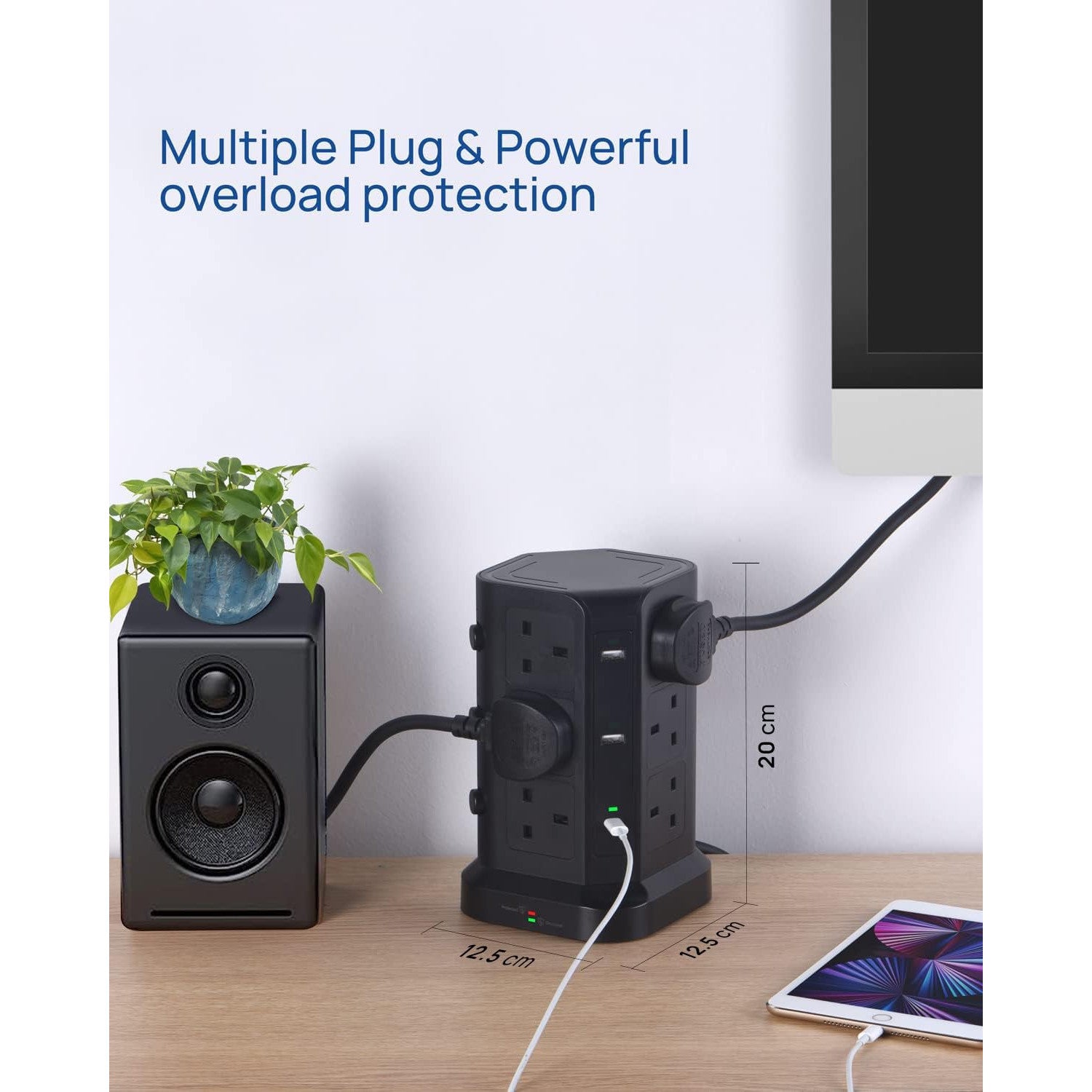 Kousla 20W USB-C Power Tower, 12 AC Outlets, 4 USB-A Ports