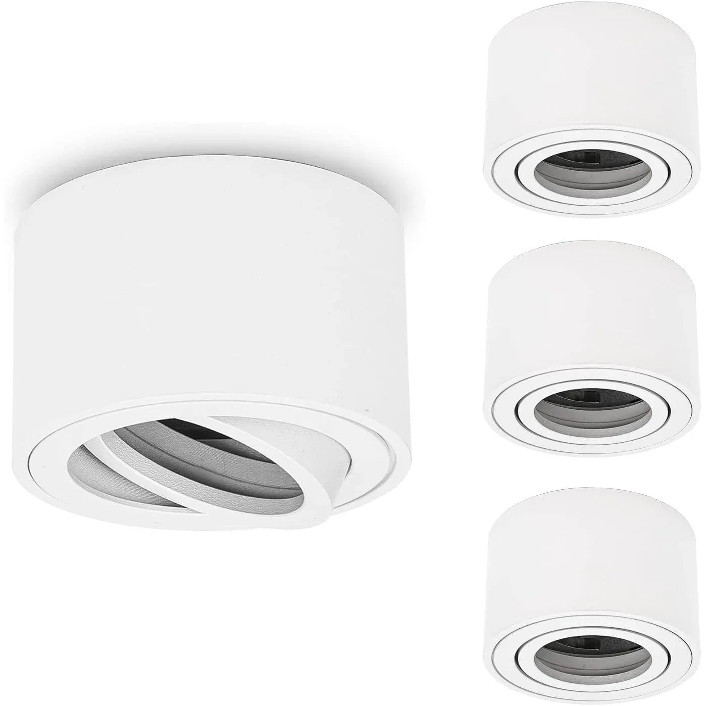 URing 4‑Pack White Surface‑Mounted Swivel Spotlights – Matte Aluminium, 80 mm Diameter, 230 V - Gomix Brands Outlet