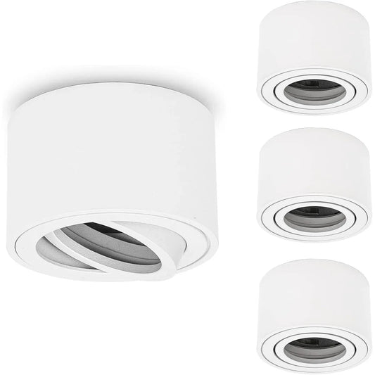 URing 4‑Pack White Surface‑Mounted Swivel Spotlights – Matte Aluminium, 80 mm Diameter, 230 V - Gomix Brands Outlet