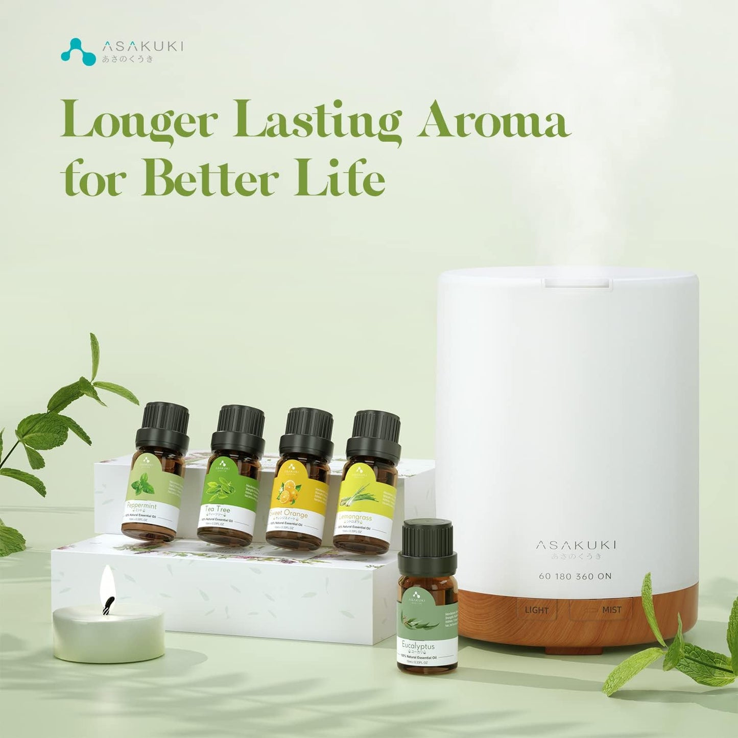 ASAKUKI 6-Count Essential Oil Diffuser Set – 10ml Bottles