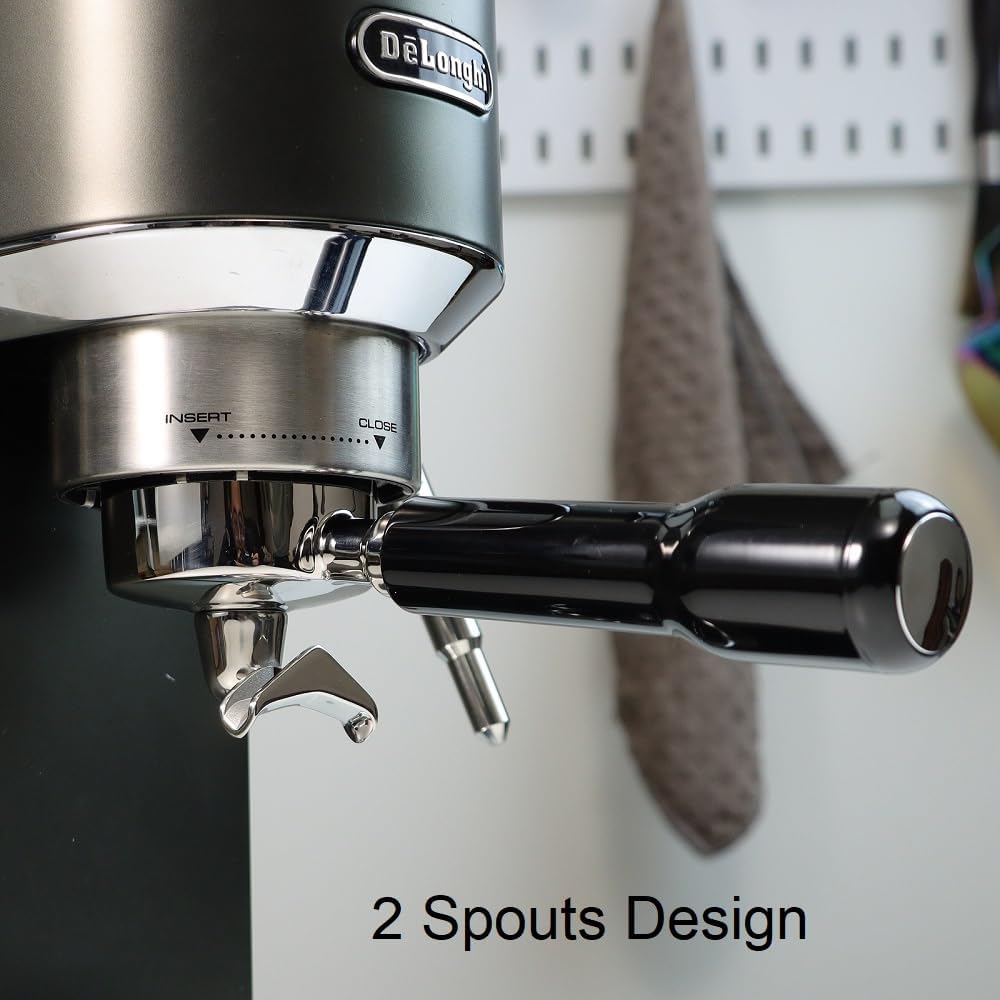 CAPFEI 51mm Triple-Ear Double Spout Portafilter for DeLonghi Dedica Black