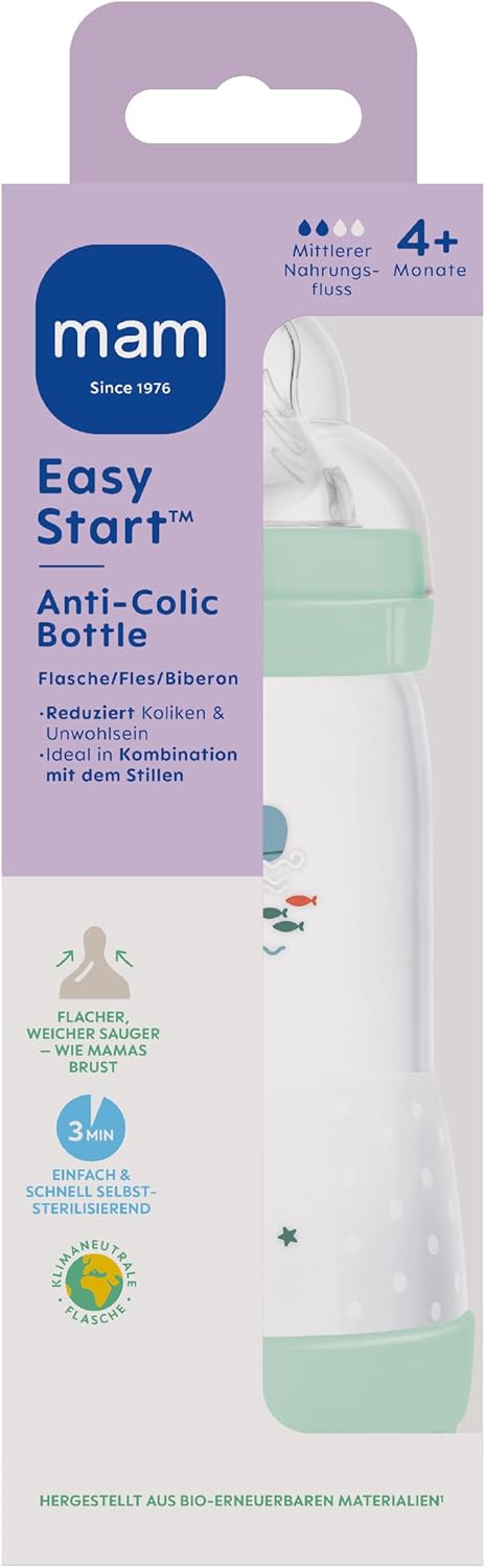 MAM Easy Start Anti-Colic Baby Bottle, 11 oz, Whale Design, 4 Months+