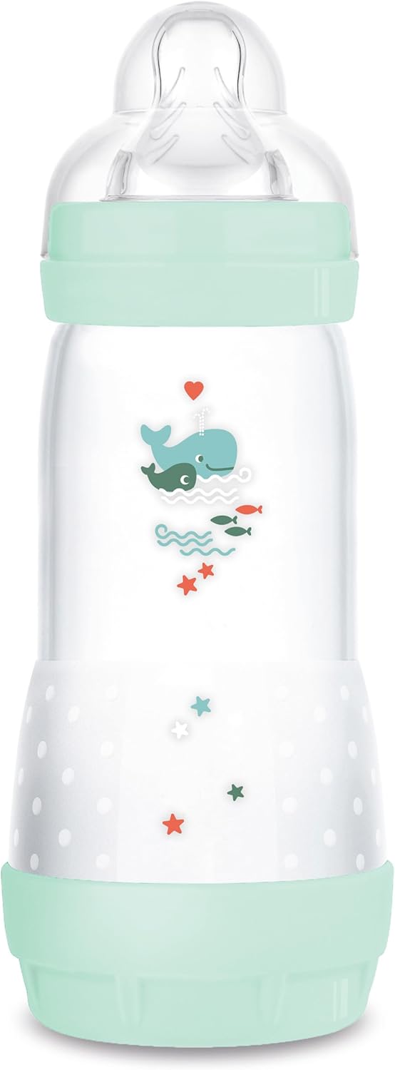 MAM Easy Start Anti-Colic Baby Bottle, 11 oz, Whale Design, 4 Months+