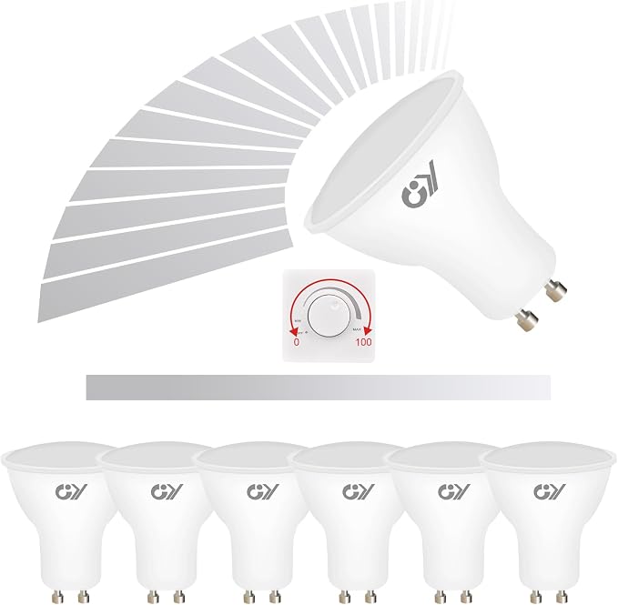 GY GU10 LED Bulb 7W 6500K Cool White Dimmable 630 Lumens 6-Pack