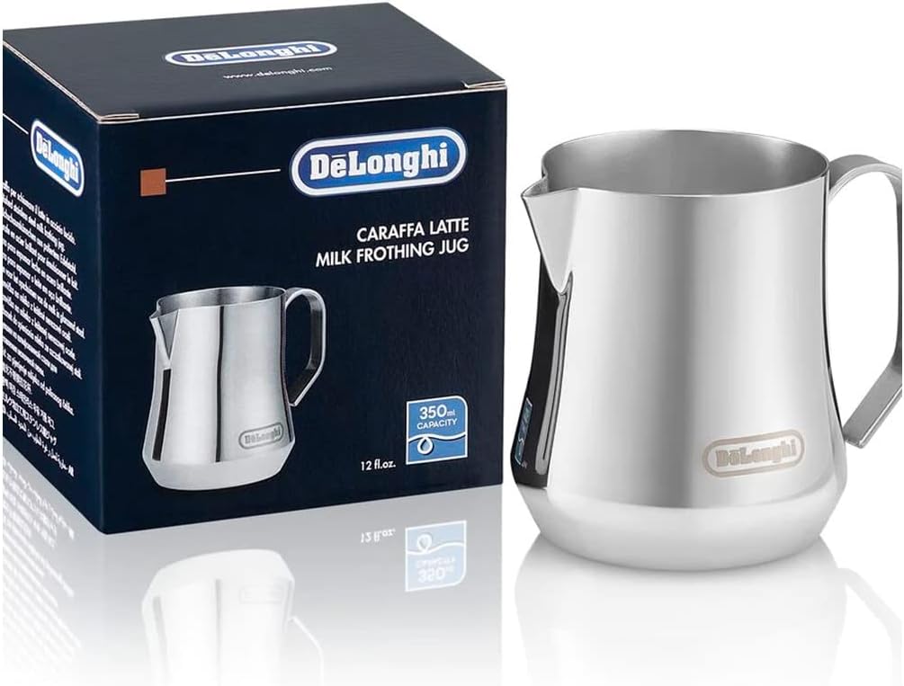 De'Longhi 350ml Brushed Stainless Steel Milk Frothing Jug – Perfect for Lattes