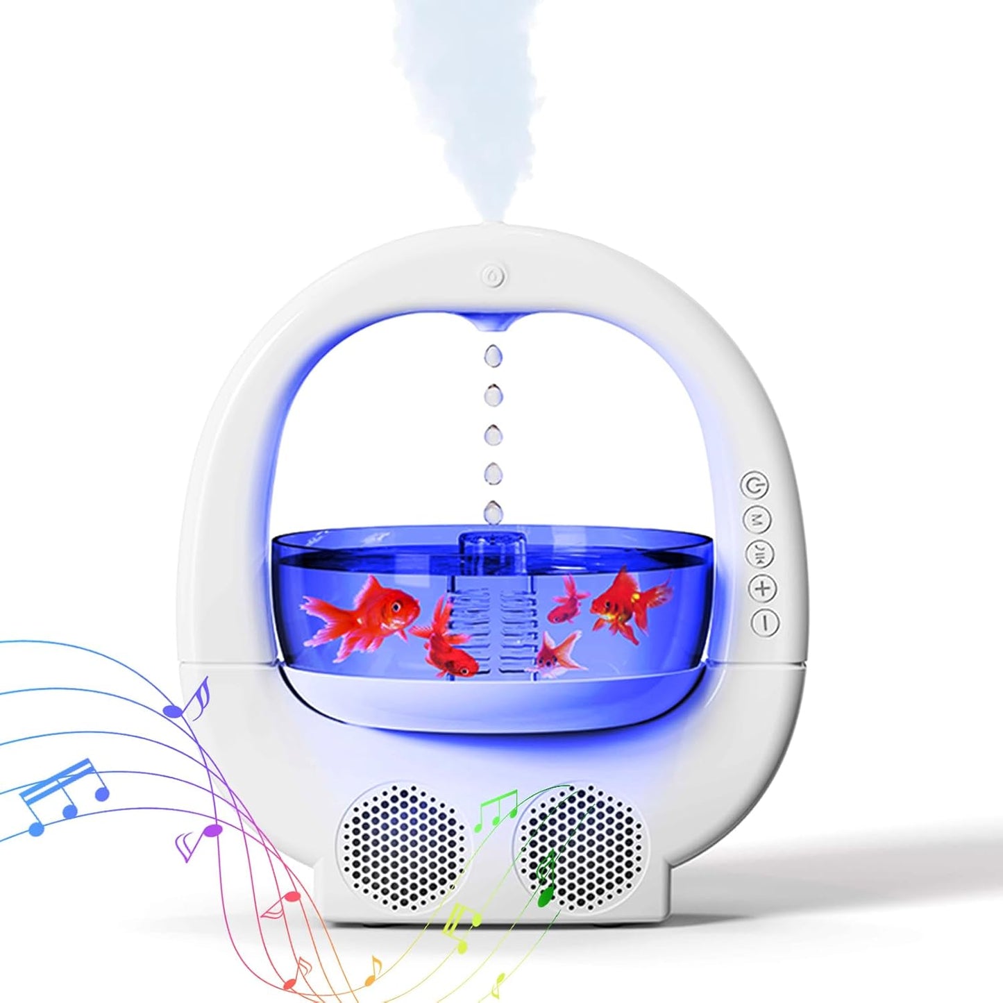 Anti-Gravity Humidifier with Fish Tank, 7-Color Night Light & Bluetooth Speaker