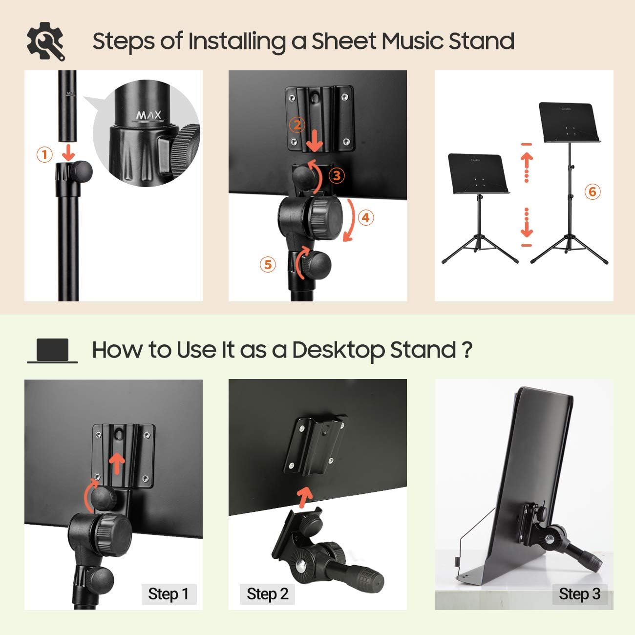 CAHAYA Metal Portable Sheet Music Stand with Bag and Folder