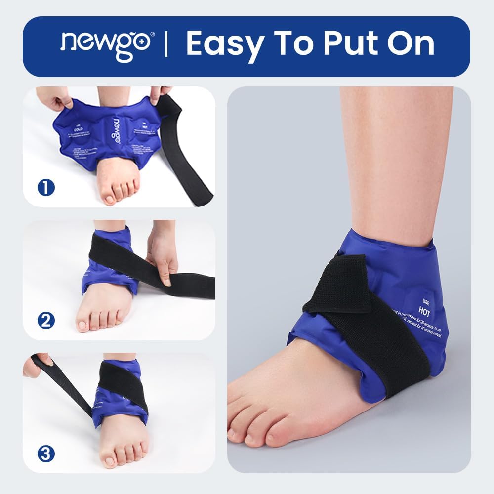 NEWGO Reusable Ankle Ice Pack Wrap for Pain Relief & Injury Recovery